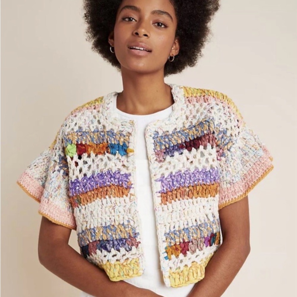 NWT Anthropologie Mia Hand Crochet Knit Cardigan